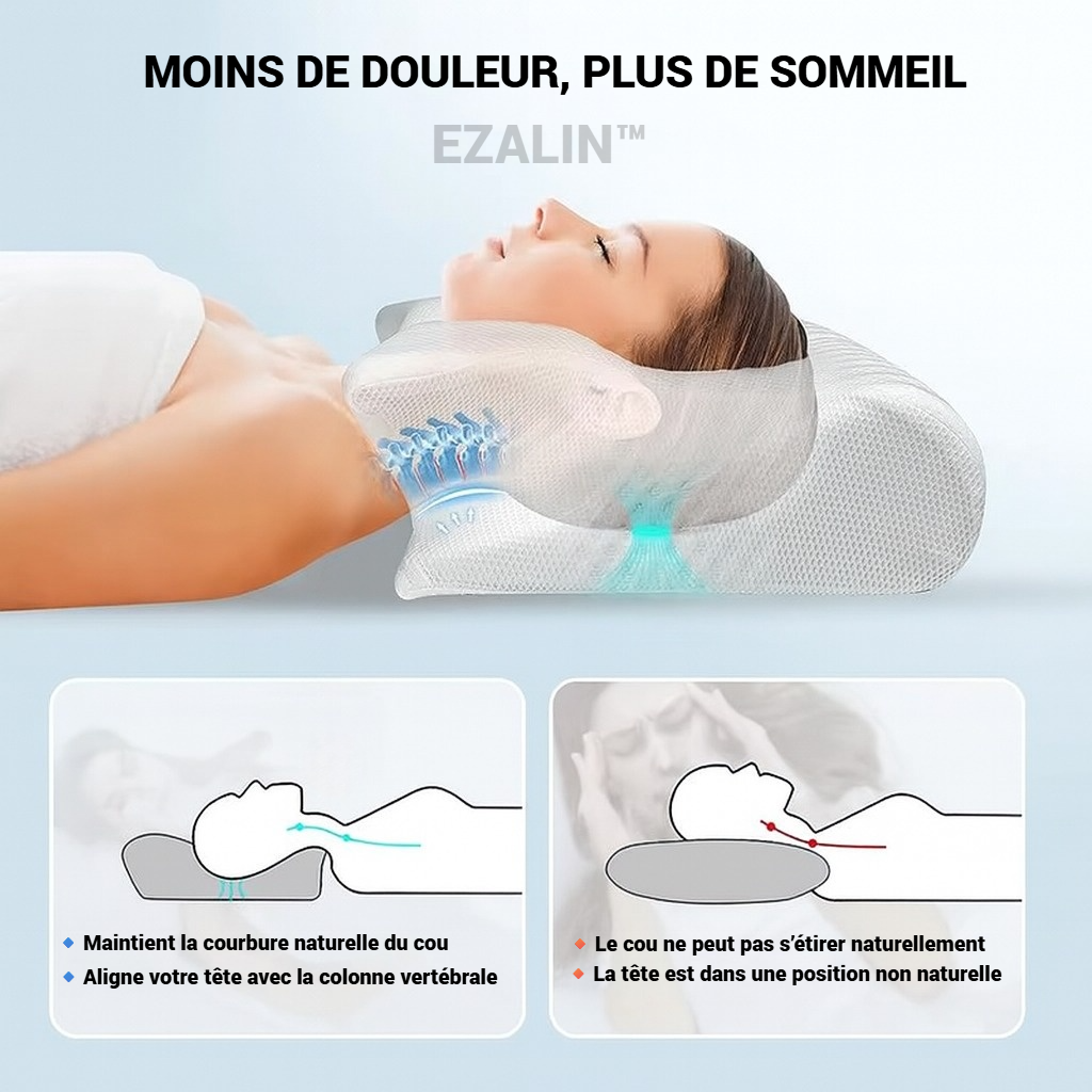 Oreiller Cervical EZALIN™-Le Secret d’un Sommeil Sans Douleur
